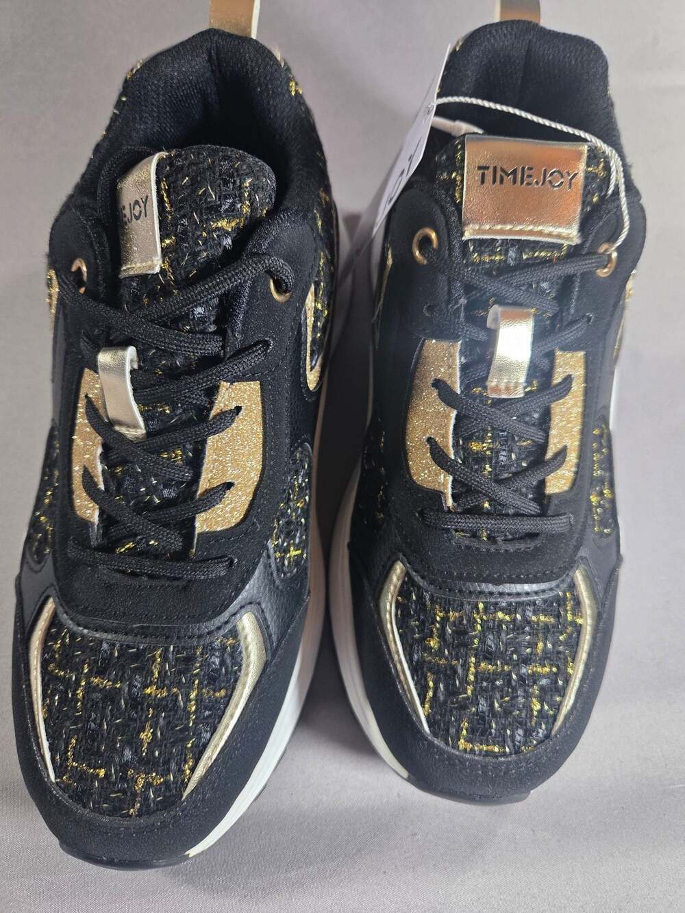 Timejoy Women's Black and Gold Tweed Fashion Sneakers